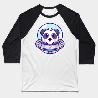 Cute panda flying with spaceship ufo cartoon Baseball T-Shirt